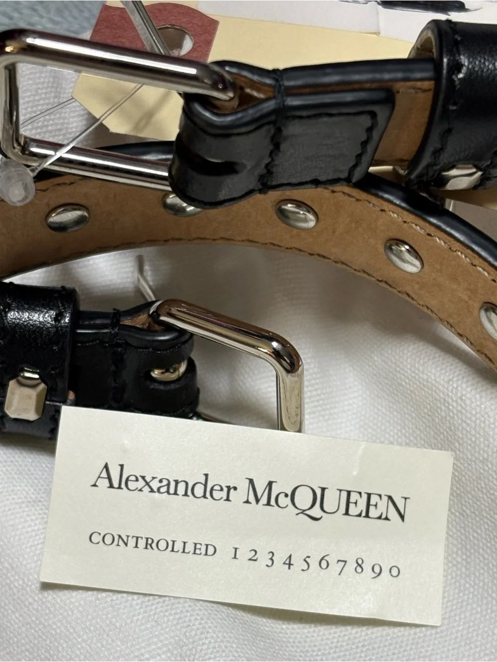 Alexander McQueen Black Thin Double Belt with Silver-Tone Studs size 75B. - Picture 7 of 8